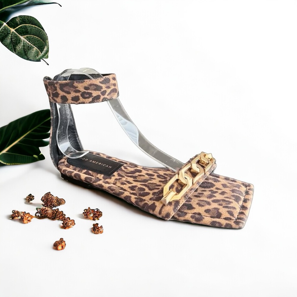 GOOD AMERICAN Ankle Strap Sandal in Leopard Size 10 EUC